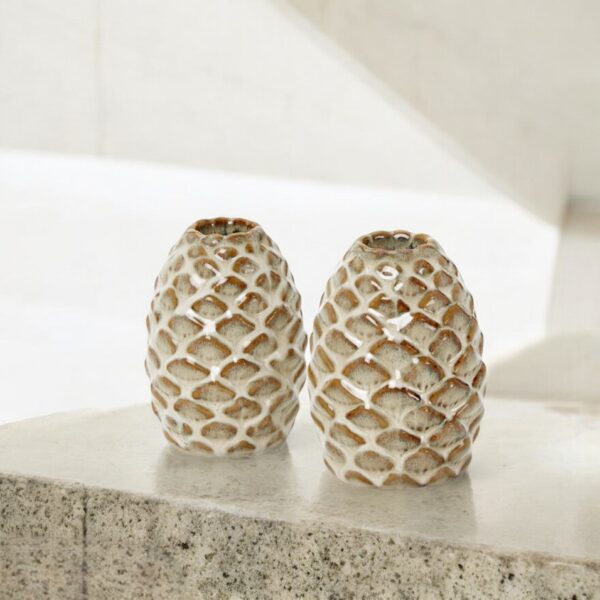 pinecone candleholder duo